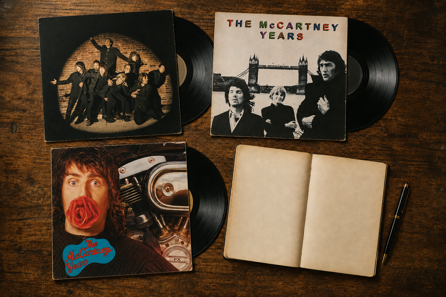 Vinyl record and notebook